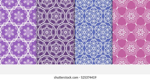 set of modern floral seamless pattern background. Luxury texture for wallpaper, invitation. Vector illustration. purple color.