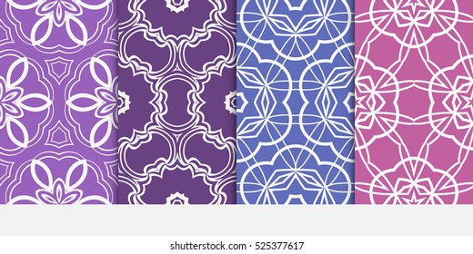 set of modern floral seamless pattern background. Luxury texture for wallpaper, invitation. Vector illustration. purple color.