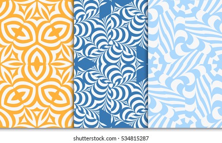 set of modern floral seamless pattern background. Luxury texture for wallpaper, invitation. Vector illustration. orange, blue color.