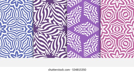 set of modern floral seamless pattern. vector illustration. blue, purple color. for design invitation, interior wallpaper, cover card