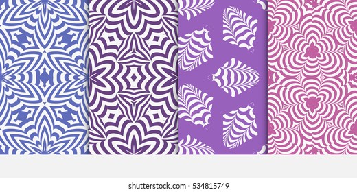 set of modern floral seamless pattern. vector illustration. blue, purple color. for design invitation, interior wallpaper, cover card
