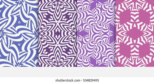 set of modern floral seamless pattern. vector illustration. blue, purple color. for design invitation, interior wallpaper, cover card