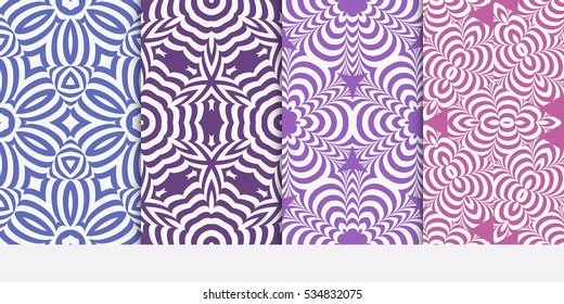 set of modern floral seamless pattern. vector illustration. blue, purple color. for design invitation, interior wallpaper, cover card
