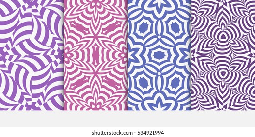 set of modern floral seamless pattern. vector illustration. blue, purple color. for design invitation, interior wallpaper, cover card