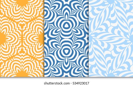 set of modern floral seamless pattern background. Luxury texture for wallpaper, invitation. Vector illustration. orange, blue color.