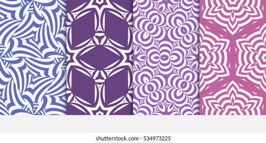 set of modern floral seamless pattern. vector illustration. blue, purple color. for design invitation, interior wallpaper, cover card