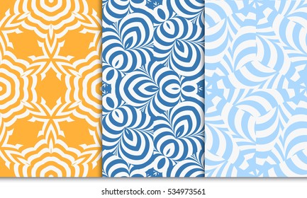 set of modern floral seamless pattern background. Luxury texture for wallpaper, invitation. Vector illustration. orange, blue color.