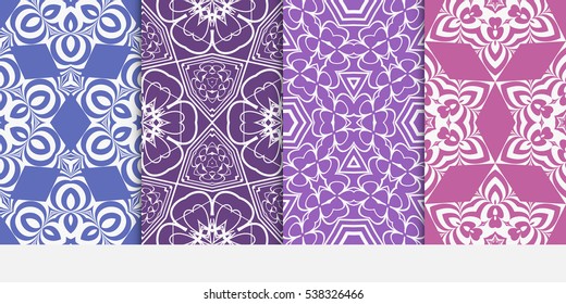 set of modern floral seamless pattern background. Luxury texture for wallpaper, invitation. Vector illustration. purple color.