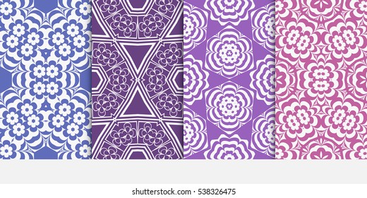 set of modern floral seamless pattern background. Luxury texture for wallpaper, invitation. Vector illustration. purple color.