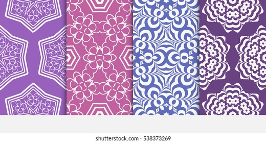 set of modern floral seamless pattern background. Luxury texture for wallpaper, invitation. Vector illustration. purple color.
