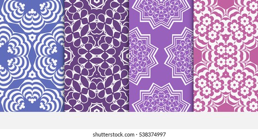 set of modern floral seamless pattern background. Luxury texture for wallpaper, invitation. Vector illustration. purple color.