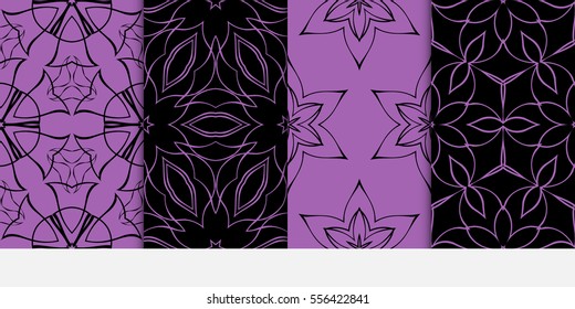 set of modern floral seamless pattern background. Luxury texture for wallpaper, invitation. Vector illustration. black, purple color.