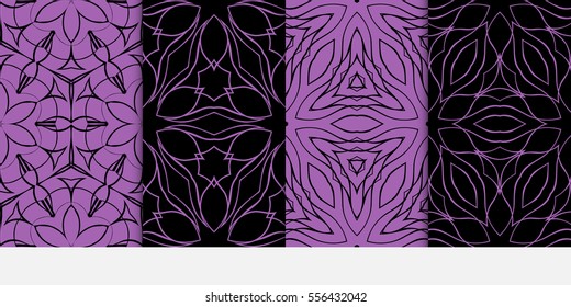 set of modern floral seamless pattern background. Luxury texture for wallpaper, invitation. Vector illustration. black, purple color.