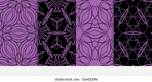 set of modern floral seamless pattern background. Luxury texture for wallpaper, invitation. Vector illustration. black, purple color.