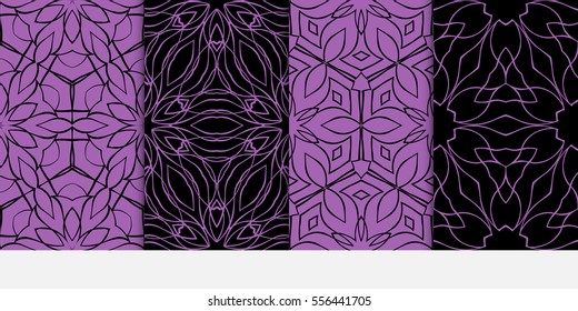 set of modern floral seamless pattern background. Luxury texture for wallpaper, invitation. Vector illustration. black, purple color.