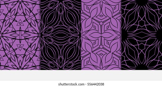 set of modern floral seamless pattern background. Luxury texture for wallpaper, invitation. Vector illustration. black, purple color.