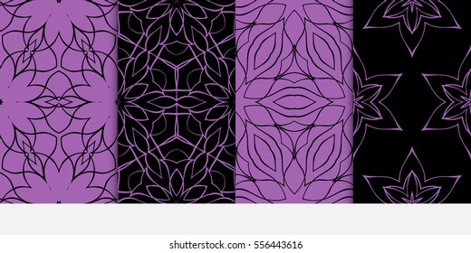 set of modern floral seamless pattern background. Luxury texture for wallpaper, invitation. Vector illustration. black, purple color.