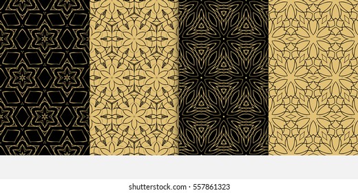 set of modern floral seamless pattern background. Luxury texture for wallpaper, invitation. Vector illustration. gold, black color.