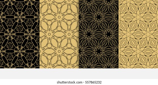 set of modern floral seamless pattern background. Luxury texture for wallpaper, invitation. Vector illustration. gold, black color.