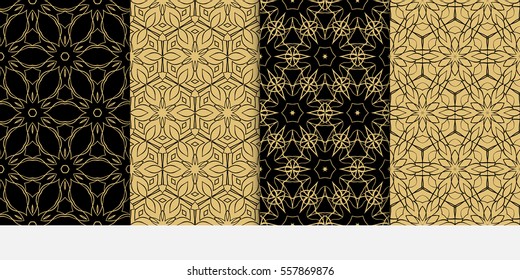 set of modern floral seamless pattern background. Luxury texture for wallpaper, invitation. Vector illustration. gold, black color.