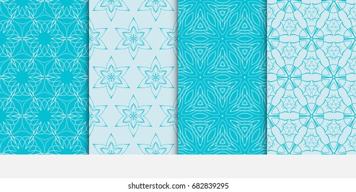 set of modern floral seamless pattern background. texture for wallpaper, invitation. Vector illustration. blue color.