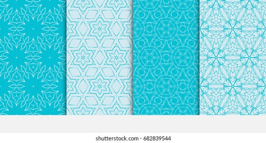 set of modern floral seamless pattern background. texture for wallpaper, invitation. Vector illustration. blue color.