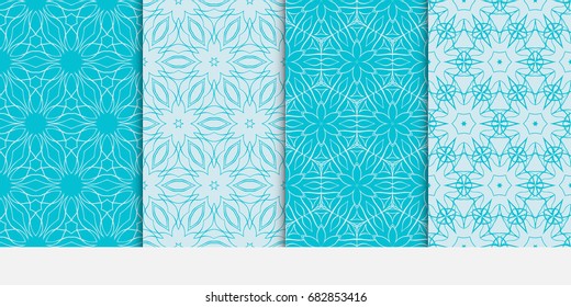 set of modern floral seamless pattern background. texture for wallpaper, invitation. Vector illustration. blue color.