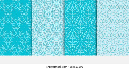 set of modern floral seamless pattern background. texture for wallpaper, invitation. Vector illustration. blue color.