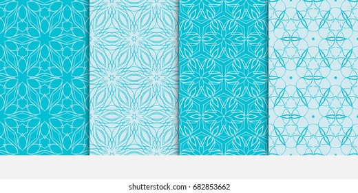 set of modern floral seamless pattern background. texture for wallpaper, invitation. Vector illustration. blue color.