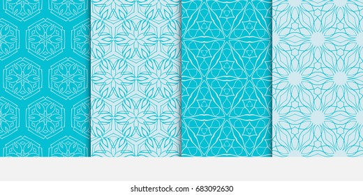 set of modern floral seamless pattern background. texture for wallpaper, invitation. Vector illustration. blue color.