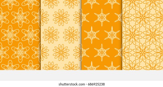 set of modern floral seamless pattern background. texture for wallpaper, invitation. Vector illustration. orange color.