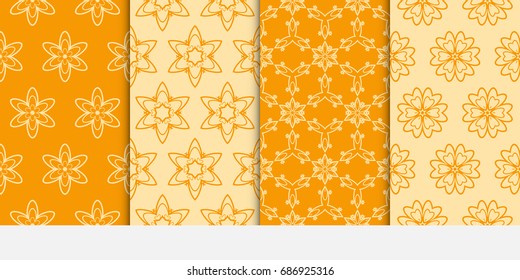 set of modern floral seamless pattern background. texture for wallpaper, invitation. Vector illustration. orange color.