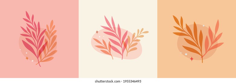 Set of  modern floral vector banner. Botanical illustration template background. Abstract plant elements for print design, social media, post banner and presentation.