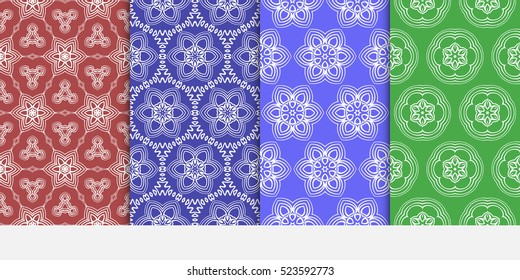 set of modern flower seamless pattern. vector illustration. For design, wallpaper, card, banner, flyer. red, green, blue color