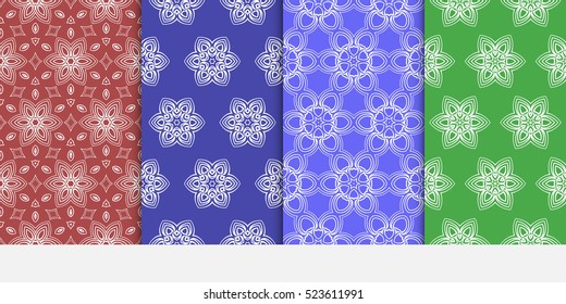set of modern flower seamless pattern. vector illustration. For design, wallpaper, card, banner, flyer. red, green, blue color