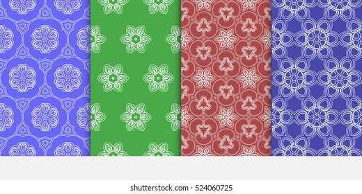 set of modern flower seamless pattern. vector illustration. For design, wallpaper, card, banner, flyer. red, green, blue color