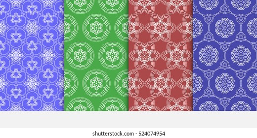 set of modern flower seamless pattern. vector illustration. For design, wallpaper, card, banner, flyer. red, green, blue color