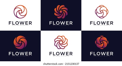 Set Of Modern Flower Spinning Whirl Logo Design Template Premium Vector