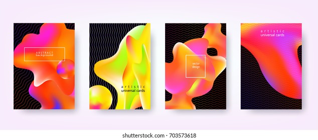 Set of modern fluid abstract backgrounds. Diffuse colored spots background. Vector template for banners, placards, poster, pop art flyers, presentations and annual reports. Hipster style. Size A4.