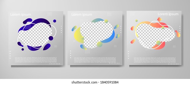 Conjunto de plantilla moderna de fondo de fluido con gradiente líquido, azul, rosa, morado para promocional. Para publicaciones en medios sociales, historias, historias, banner en Internet, volante, afiche y folleto.