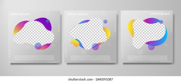 Set of modern fluid background template with gradient liquid, blue, pink, purple gradation for promotional. For social media post, stories, story, internet web banner, flyer, poster and brochure.