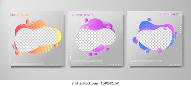 Set of modern fluid background template with gradient liquid, blue, pink, purple gradation for promotional. For social media post, stories, story, internet web banner, flyer, poster and brochure.