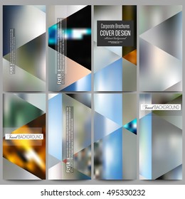 Set of modern flyers. Abstract multicolored background, blurred nature landscapes, geometric vector, triangular style illustration