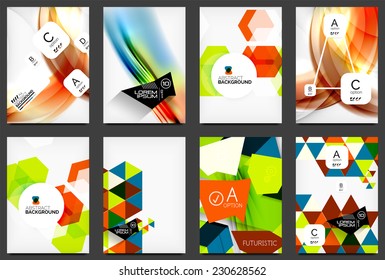 Set of modern flyers, brochures. Abstract backgrounds, online web presentation layouts