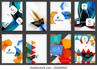 Set of modern flyers, brochures. Abstract backgrounds, online web presentation layouts