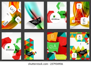 Set of modern flyers, brochures. Abstract backgrounds, online web presentation layouts