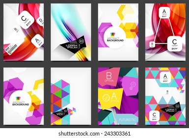 Set of modern flyers, brochures. Abstract backgrounds, online web presentation layouts