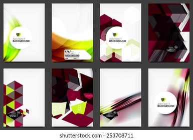 Set of modern flyers, brochures. Abstract backgrounds, online web presentation layouts
