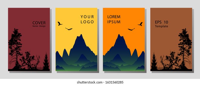 Set of modern flyers for business or trips with photos of mountains and landscapes. Abstract modern vector illustration.  Cover presentation on a4.  Abstract presentation templates.