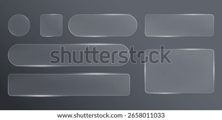Set of modern frame elements in the style of liquid glass. User interface element for ui ux design. Glass morphism. Transparent frames and buttons. Vector illustration.